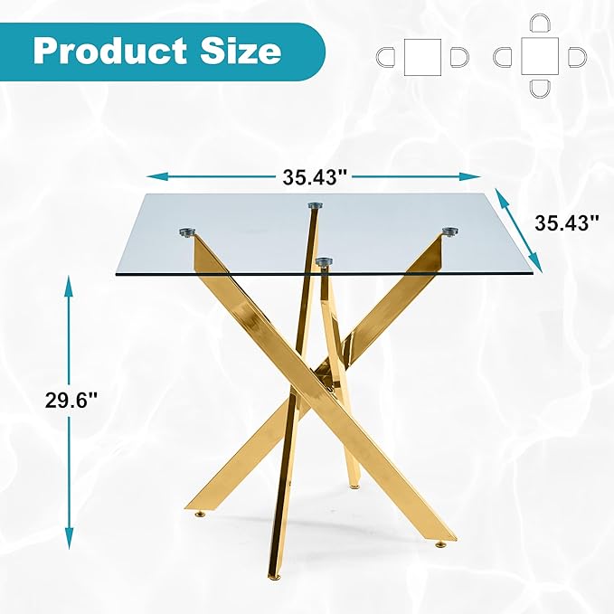 Dining Table for 4 Modern 35.43" Rectangular Glass Dining Table Kitchen & - Image 2