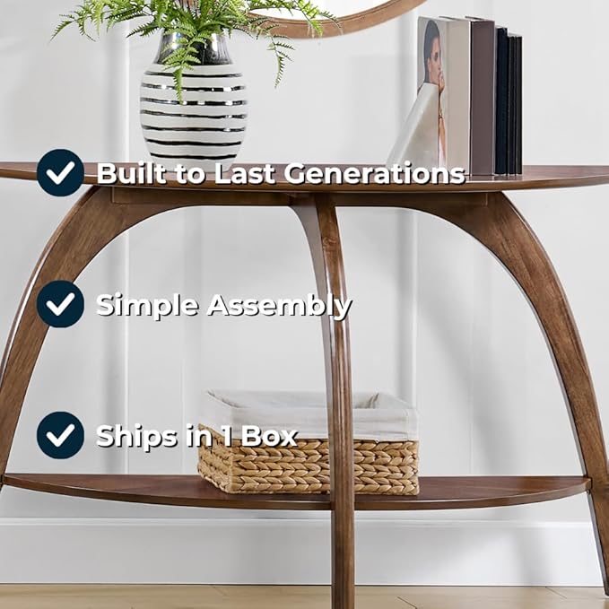 Martin Svensson Home LAX Walnut Brown 48-Inch Half-Moon Wood Sofa Console Table - Image 5