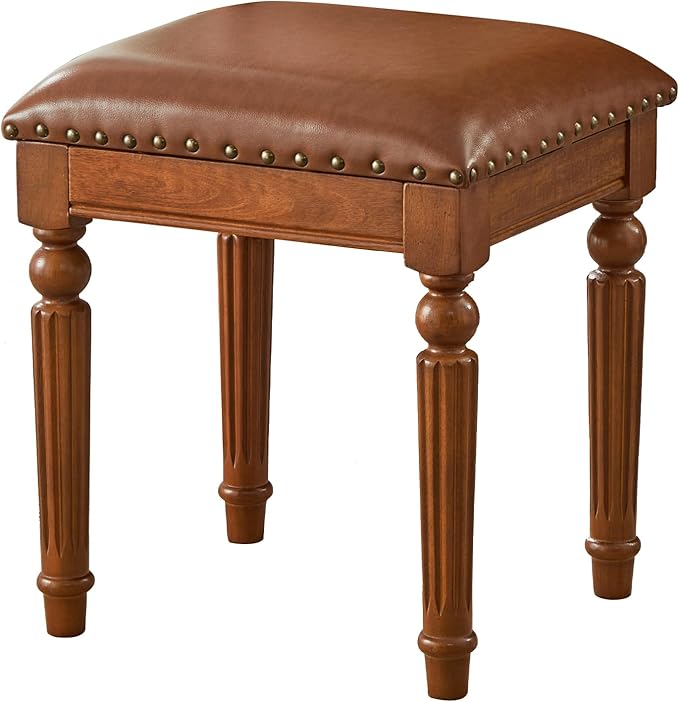 Vanity Bench Stool with Microfiber Leather Cushion, Vanity Chair Ottoman - Image 3