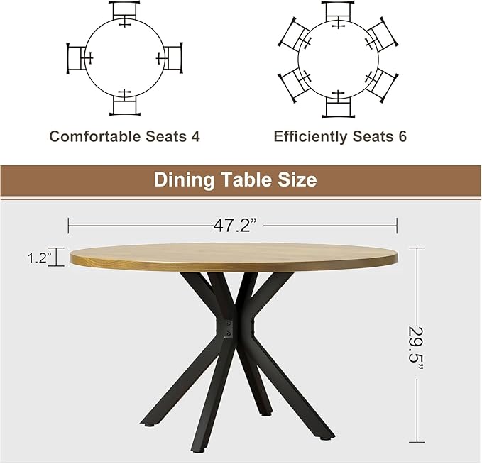 47 Inch Round Dining Table for 4, Modern Round Dinner Table Small Mid Century - Image 2