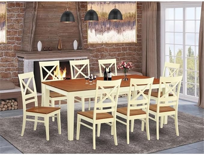 East West Furniture QUIN9-WHI-W 9 Piece Dining Table Set Includes a Rectangle - Image 2