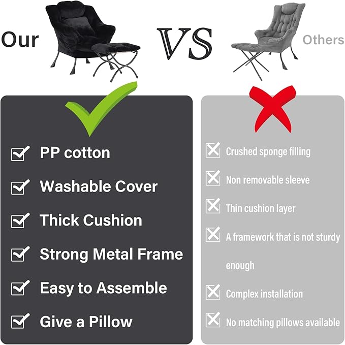 Lazy Chair with Ottoman, Reading Chair with a Pillow, Leisure Sofa Armchair - Image 7