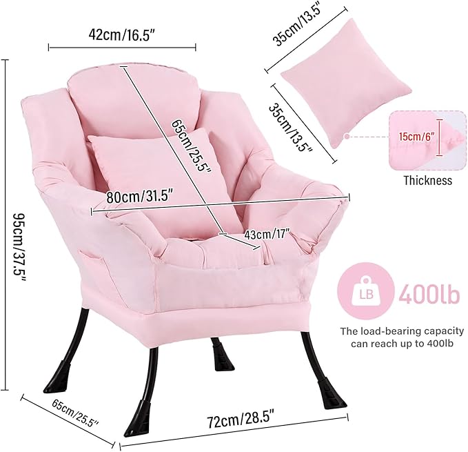 Lazy Chair with Pillow for Living Room, Modern Lounge Accent Chair with - Image 2