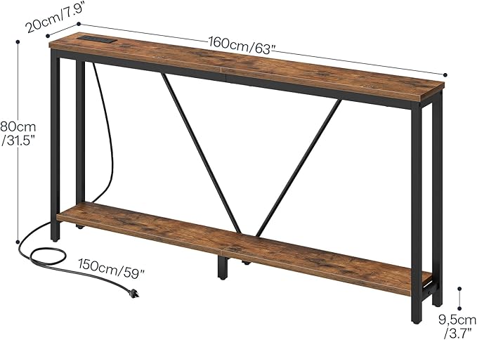 HOOBRO 63" Console Table with Charging Station, 2-Tier Extra Long Sofa Table - Image 3