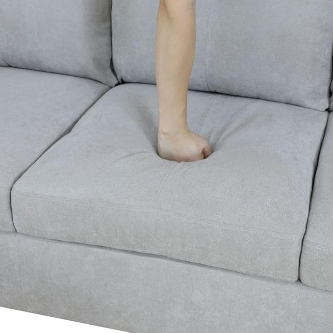 Grey White L-Shaped 3-Piece Flannel Sofa - Image 5