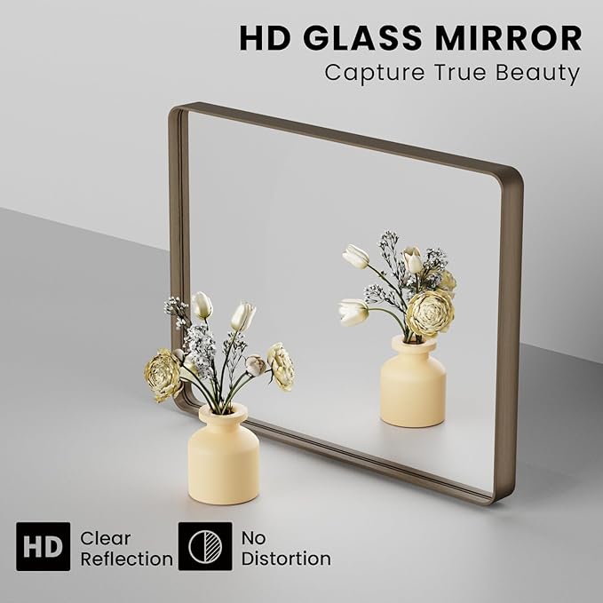 Bronze Bathroom Mirror 36x36 Inch, Brushed Bronze Metal Frame Mirror - Image 3
