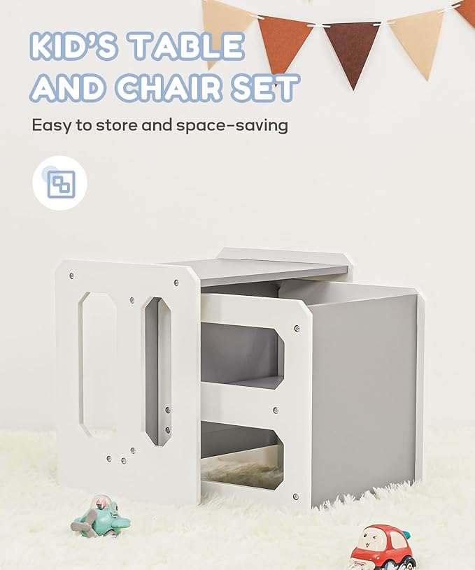 Kids Table and Chair Set, 3-in-1 Wooden Children's Furniture, Water Resistant - Image 7