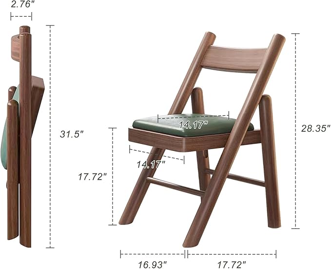 Folding Chairs with Cushion, Solid Wood Padded Foldable Chair, Folding Dinings - Image 3