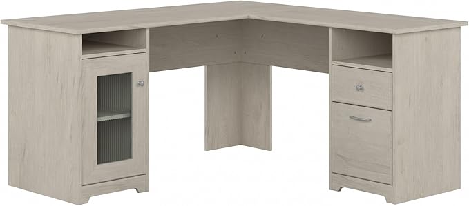 Bush Furniture Cabot 60W L Shaped Computer Desk in Linen White Oak by BushHome