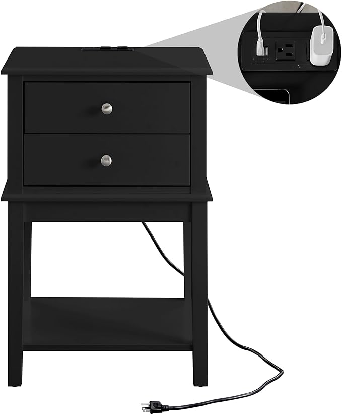 conifferism Black Nightstand, Large Sofa Side Table 2 Drawers, Modern Bedside by conifferism