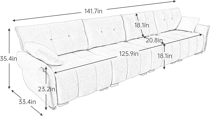 Modern Chenille Fabric 4-Seat Sofa w/ 2 Pillows, Premium Upholstery Living Room - Image 2