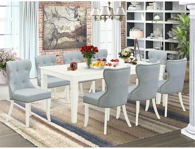 East West Furniture LGSI9-LWH-15 9 Piece Kitchen Table Set Includes a Rectangle - Image 2