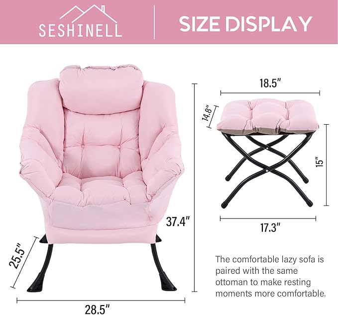Lazy Chair with Ottoman, Modern Reading Lounge Accent Chair with Armrests and a - Image 2