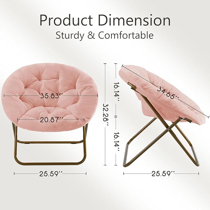 Saucer Chair Faux Fur with Soft and Thick Padded Seat Metal Frame, Modern Style - Image 3