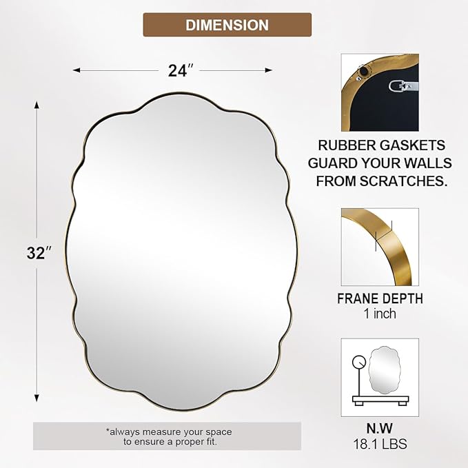 ANDY STAR Brushed Gold Scalloped Mirror - Image 2