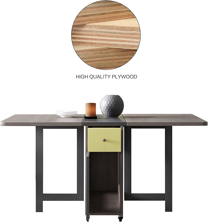Folding Dining Table Set for 4, Foldable Kitchen Dinner Table and 2 Chairs Set - Image 4