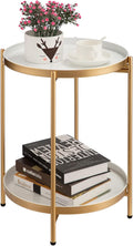 HollyHOME 2-Tier Round Gold Side Table, Outdoor Small Folding Accent Stand by HollyHOME