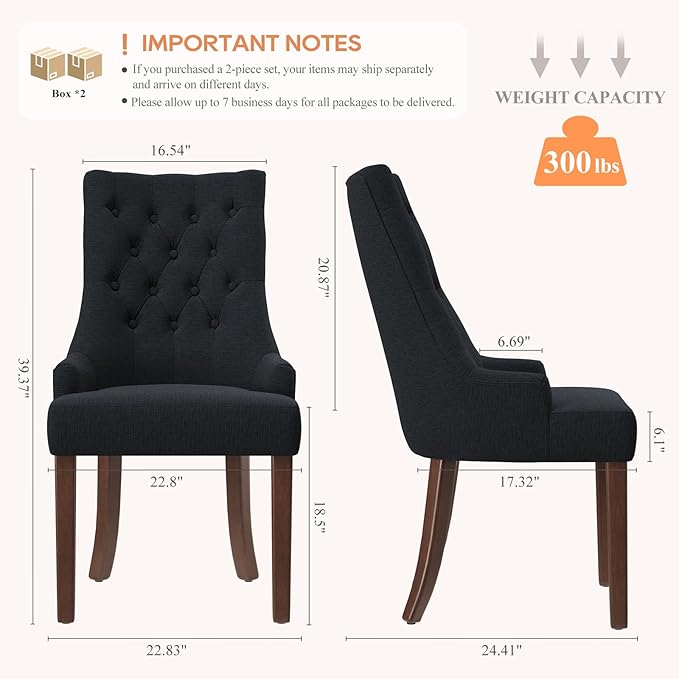 COLAMY Wingback Upholstered Dining Chairs Set of 4, Fabric Side Dining Room - Image 2