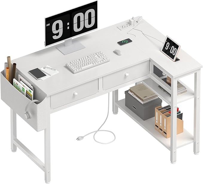 DLisiting Small White L Shaped Desk by Unknown