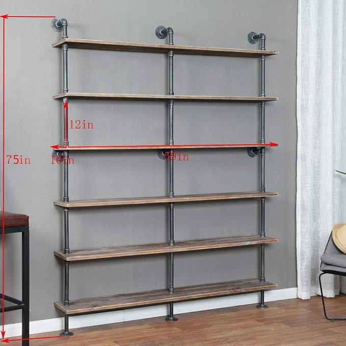 Industrial 6-Tiers Modern Ladder Shelf Bookcase, Solid Wood Storage Shelf - Image 2
