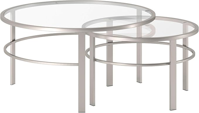 Henn&Hart Round Nested Coffee Table in Satin Nickel, Modern coffee tables - Image 14