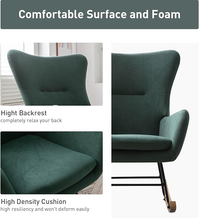Phoenix Home Rocking Chair Nursery Velvet Upholstered Glider Rocker Rocking - Image 3