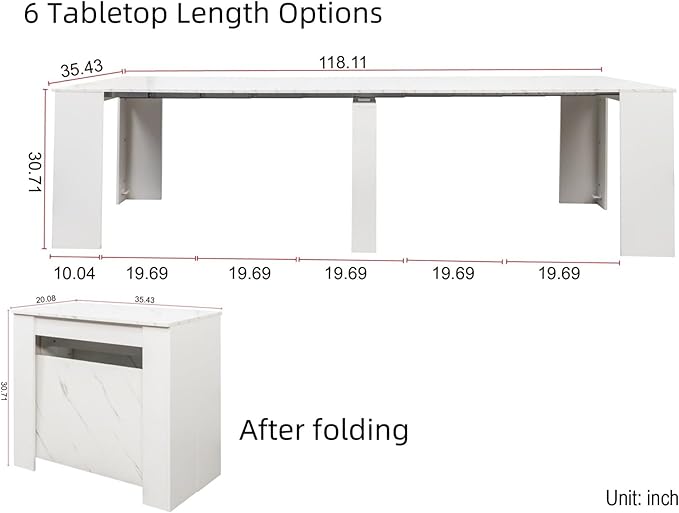KEIKI 20-118.5"L Extendable Foldable Dining Room Table - Image 2