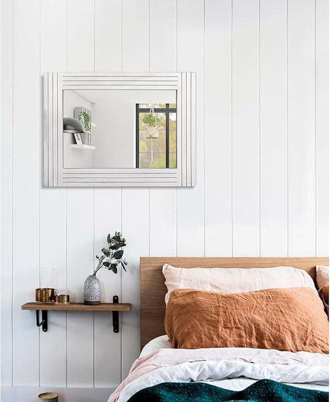 Rustic Mirror for Wall Wooden Frame Rectangular Antique Wall Mirror Decor - Image 5