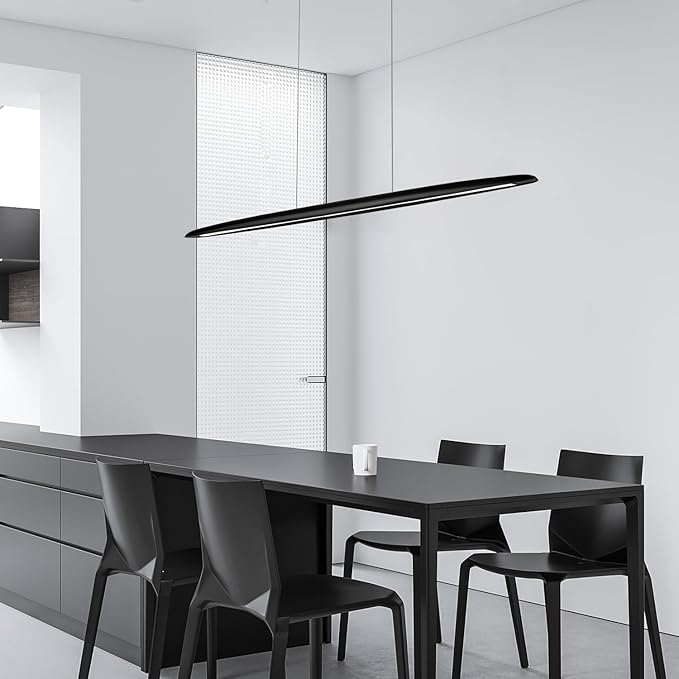 51" Wood Linear Pendant Light Black Linear Pendant Dinning Room Hanging Lights - Image 4