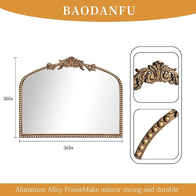 Baroque Arch Mirror for Living Room Wall, Bedroom Decor - Image 5