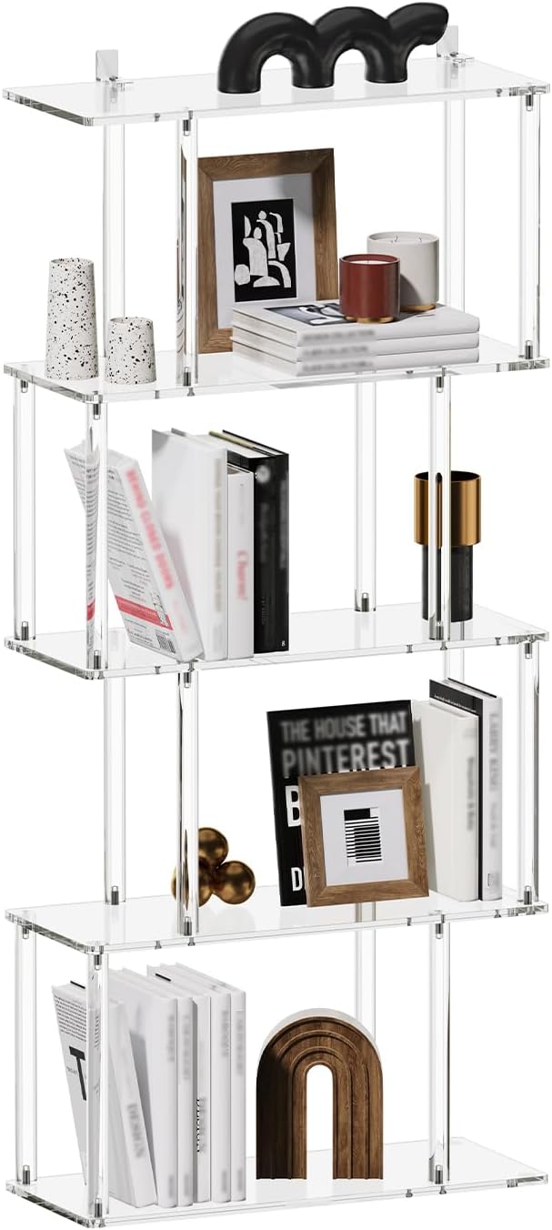 Acrylic Geometric Bookshelf, 5-Tier Clear S Shaped Bookcase, Unique Book Shelf by CRTERICX