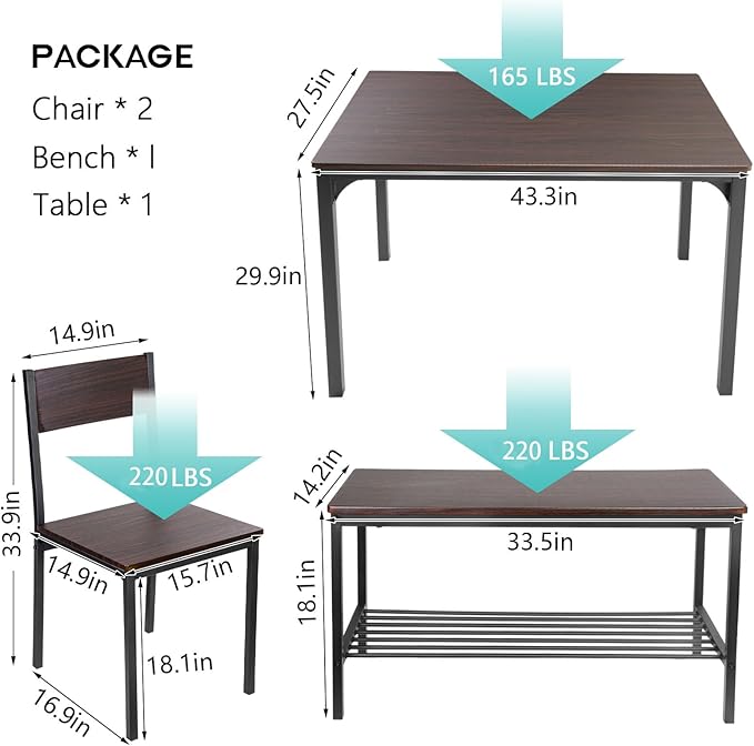 soges Dining Table Set for 4, 43.3 inch Kitchen Table Set - Image 4