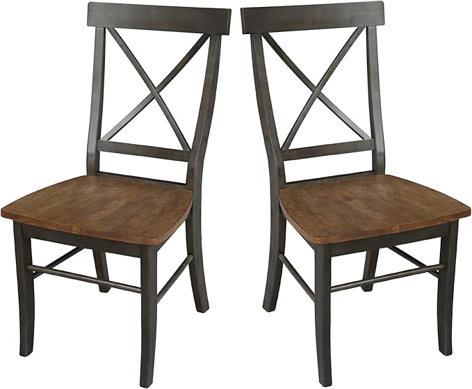 Set of Two X-Back Dining Chairs, Hickory/Washed Coal - Image 12