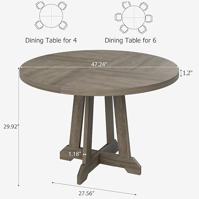 Dining Table for 4 to 6 People, 47 Inch Round Dining Table, Wooden Kitchen Table - Image 2