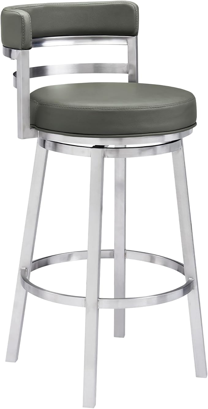 Armen Living Titana 26" Counter Height Swivel Grey Faux Leather and Brushed by ArmenLiving