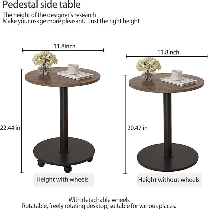 Pedestal with Wheels TV Tray Table, Rotating Couch Tables That Slide Under - Image 2
