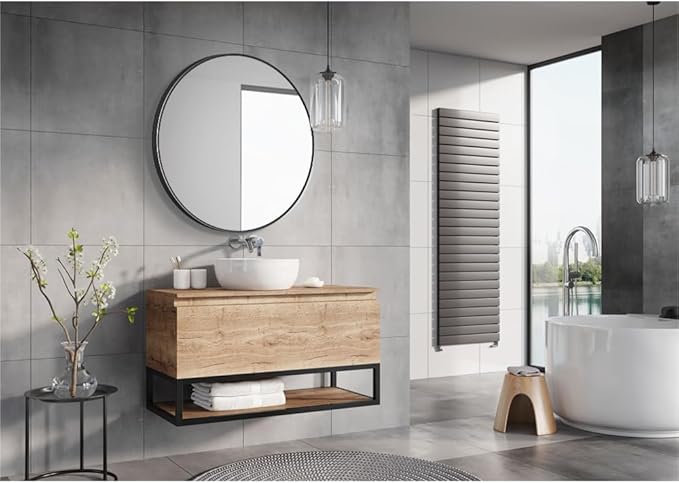 34inch Bathroom Round Mirror, Wall Mounted Vanity Mirror, Steel Frame, Steel - Image 5