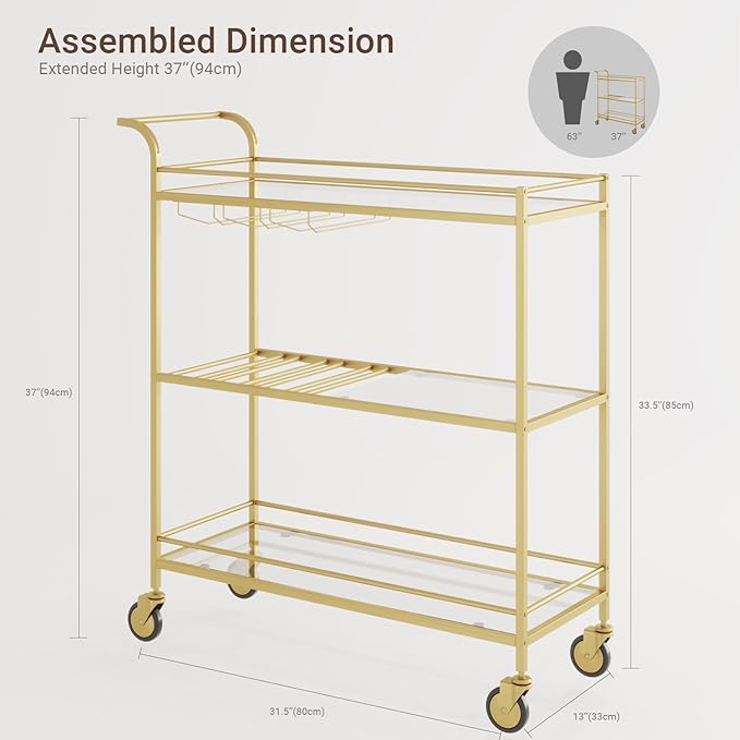 Gold Bar Cart, Home Bar Serving Cart - Image 5