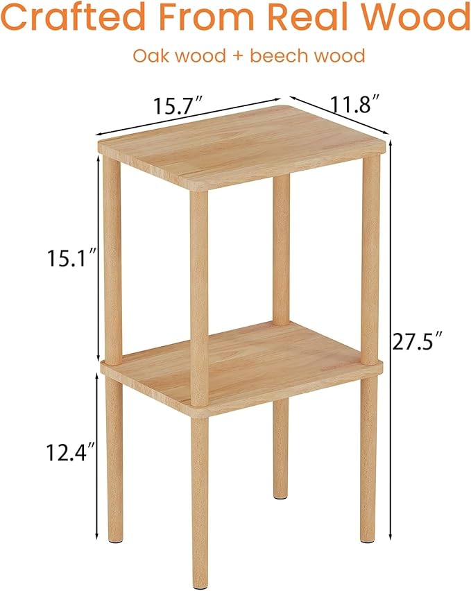Solid Wood Side Table, 2-Tier Small End Table - Image 3
