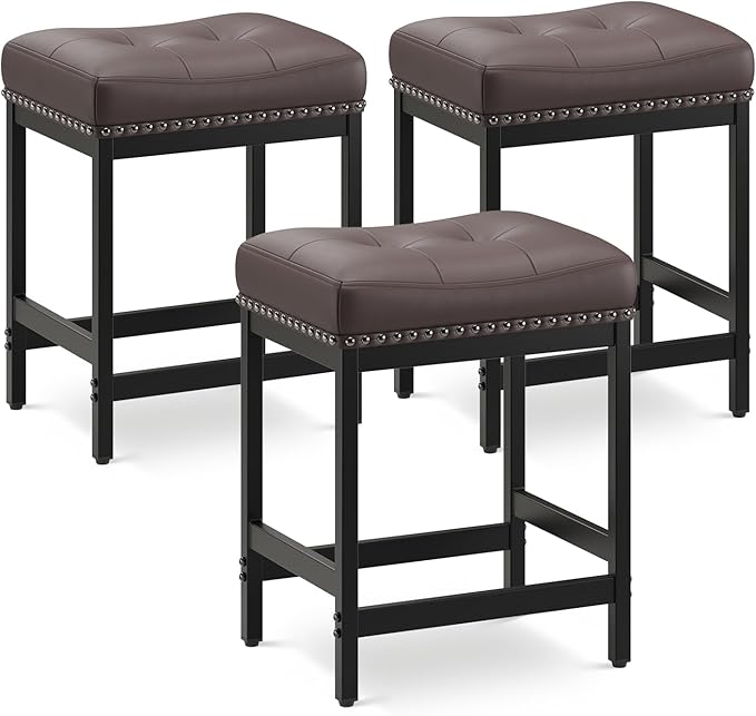 MALOL Set of 3 Saddle Bar Stools Counter Height 24.4”, Modern PU Leather - Image 10