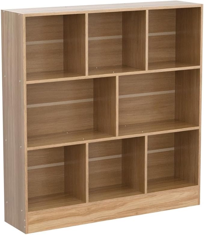 LEYAOYAO 8 Cube Bookshelf with Base, 3 Tier Mid-Century Modern Natural Bookcase - Image 5