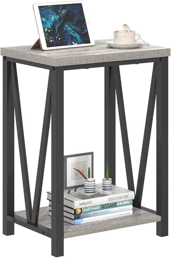 FOLUBAN End Table, Rustic Wood and Metal Side Table - Image 8
