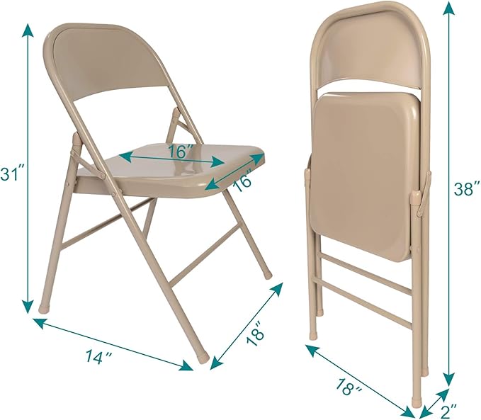 VECELO Metal Folding Chairs 4 Pack, Double Hinged Steel Frame Easy - Image 3