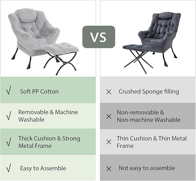 Lazy Chair with Ottoman, Modern Reading Chair with Folding Footrest, - Image 5