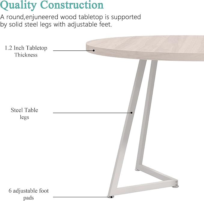 VECELO 35" Round Dining Table for 4, Wood-Grain Tabletop & Heavy-Duty Steel - Image 5