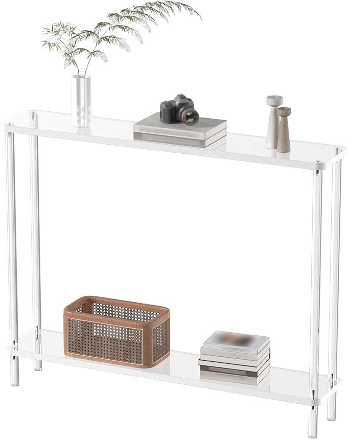 Acrylic Narrow Console Table for Entryway, 7.6" D x 39.4" W x 31.5" H, by CRTERICX