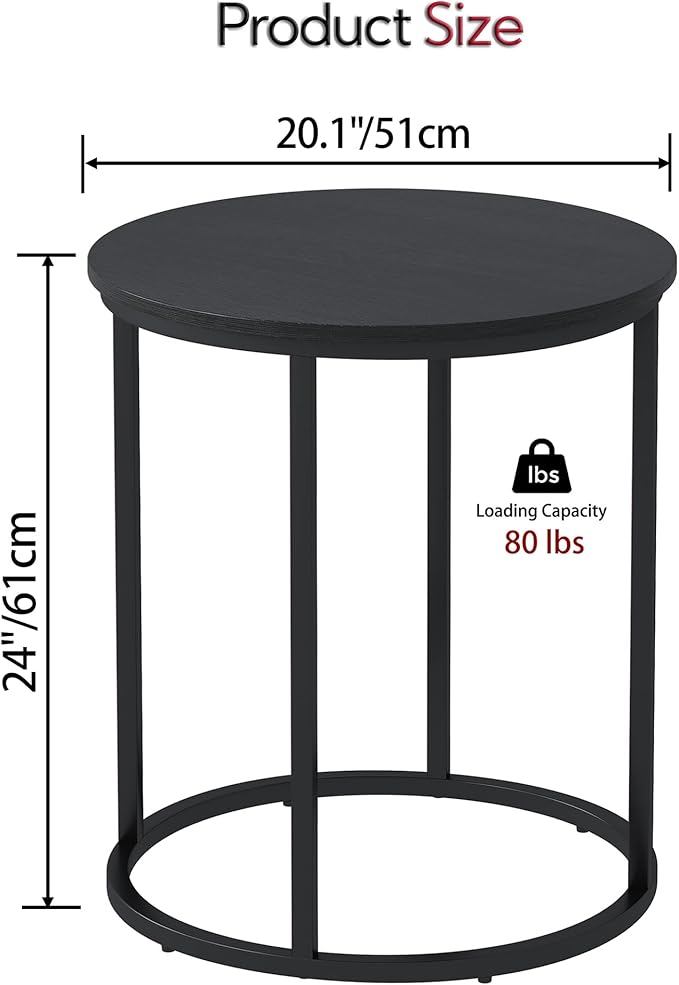 Yusong Round End Table, Nightstand Modern Bedside Table - Image 3