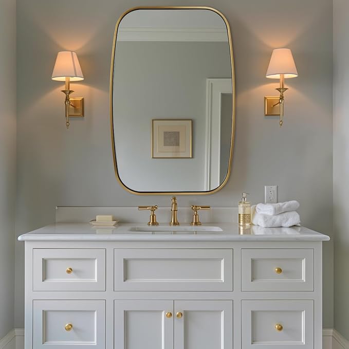 ANDY STAR Brushed Gold Oval Bathroom Mirror, 24x36 Inch Brass Oblong Mirrors - Image 6