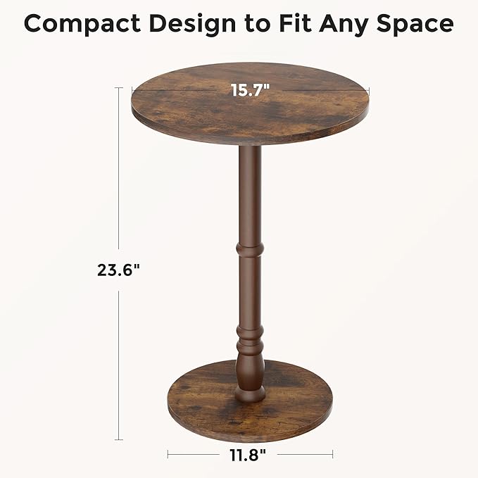 Round Side Table, Solid Wood Pillar, Large 15.7" Top, Small Accent Table - Image 6