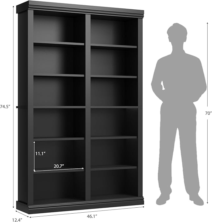 74.5" Tall Bookshelf with Double Storage, Extra Large Bookshelf, 6-Tier Double - Image 3